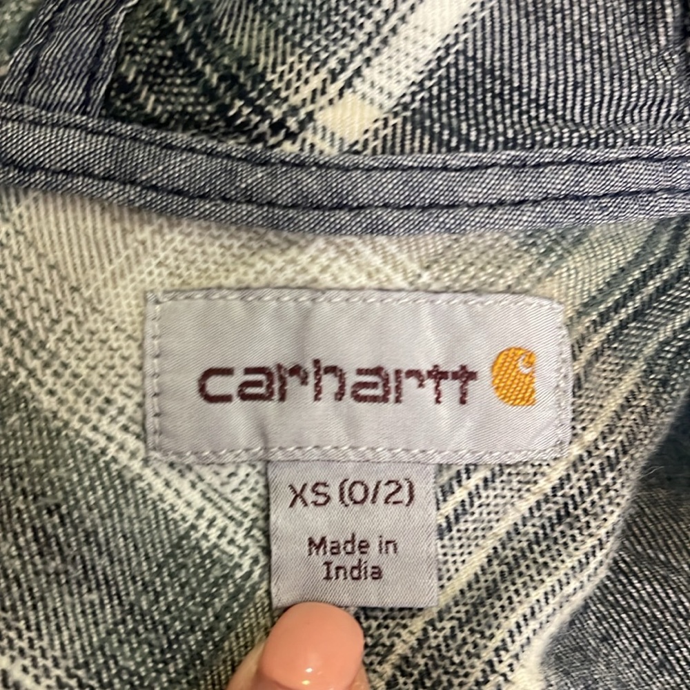 Carhartt Women’s Beartooth Hooded Flannel Button Down Shirt Navy Size XS - Picture 10 of 12